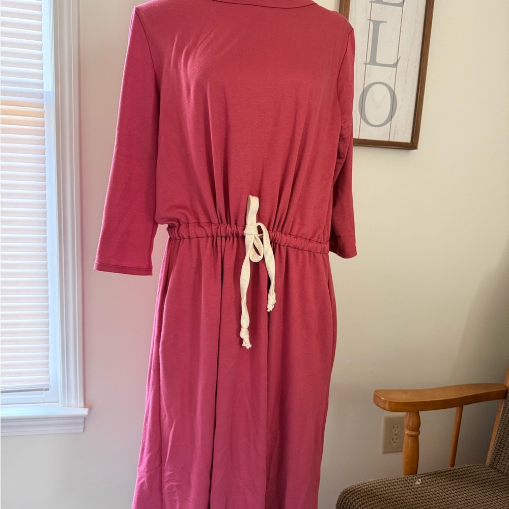 RJ 220 3/4 Sleeve very soft Mauve knit Dress with Drawstring Waist sz xL